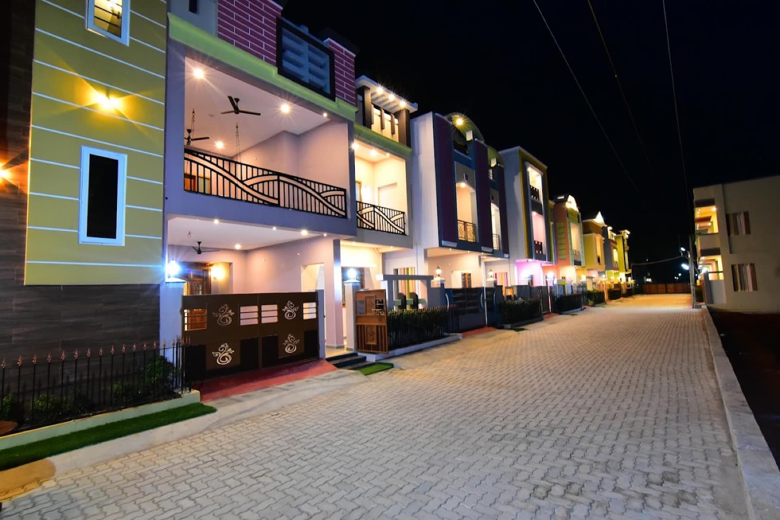 MSS Resort villas lit at night near Pondicherry